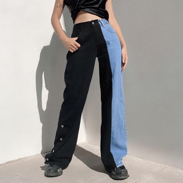 women's pants & capris patchwork loose casual women trousers hip hop slim fashion jeans 2021 autumn korean streetwear version denim car, Black;white